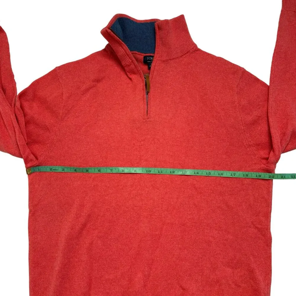 J.CREW Cotton Half Zip Sweater in Coral Orange Size Medium Men #BF091 Denim Blue